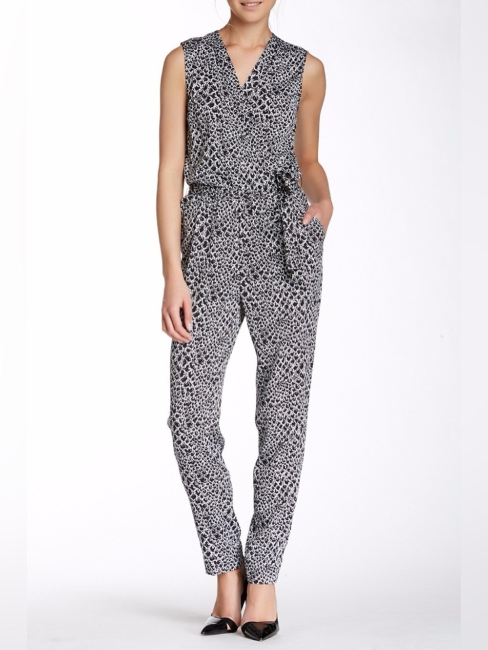 DIANE VON FURSTENBERG DVF Rawena Dotted Snake Small Black Print Jumpsuit